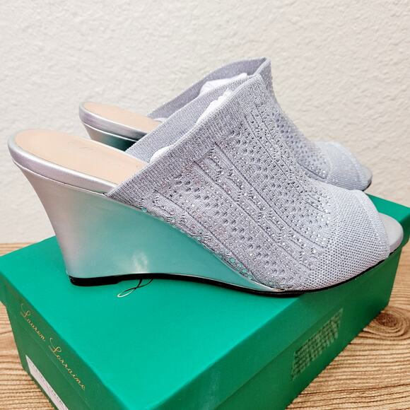 Lauren Lorraine Womens Shoes Size 9 MARTHA Wedge Slides Silver NIB Vegan - Picture 3 of 6